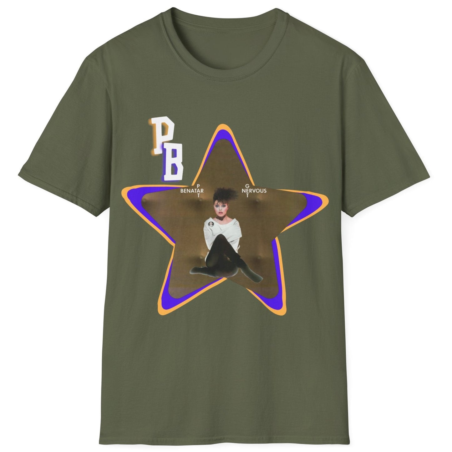 Pat Benatar "Get Nervous" Homage T-Shirt – Retro Rock Tee with Gold Star Design