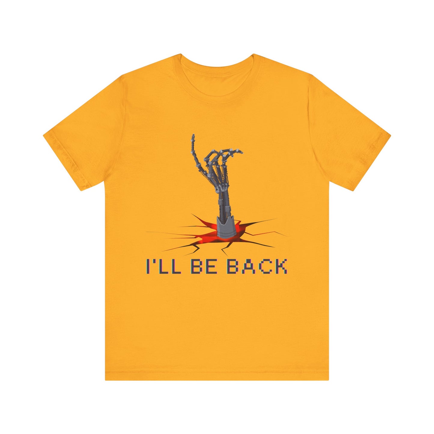 "I'll Be Back" Design for Fans of Sci-Fi Action Films -  Terminator Movie T-Shirt, Metal  Exo-Skeleton Hand