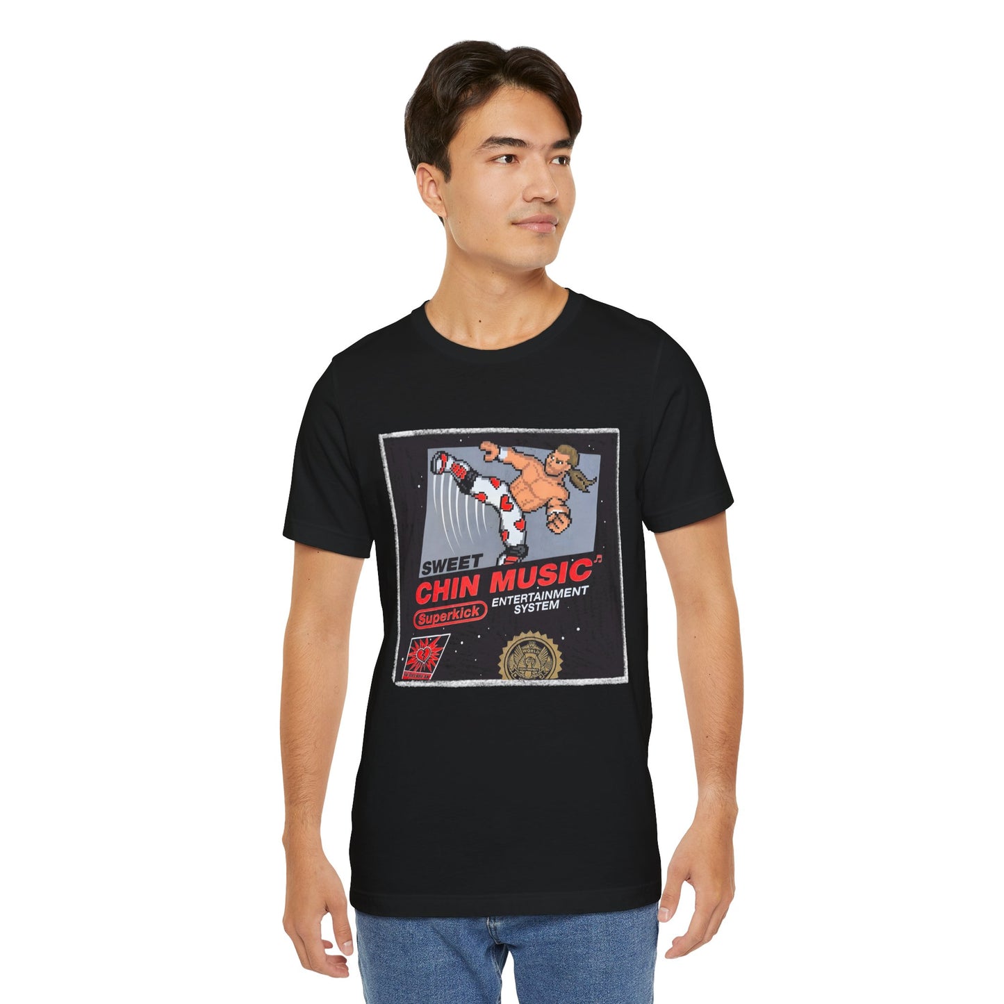 Sweet Chin Music Tee – Shawn Michaels 8-Bit Pro Wrestling Game Tribute Shirt