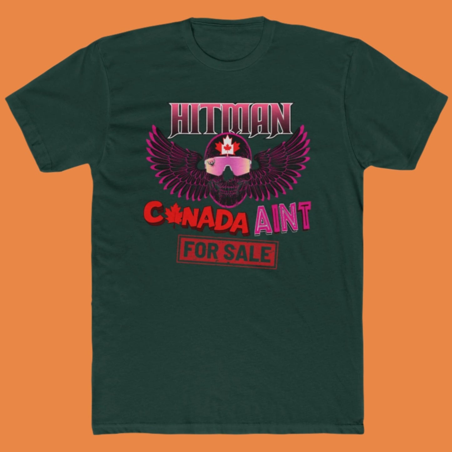 Bret 'Hitman' Hart Defending Canada - Canada Aint For Sale, Anti-Trump, Unisex Cotton Crew Tee, WWE Wrestling