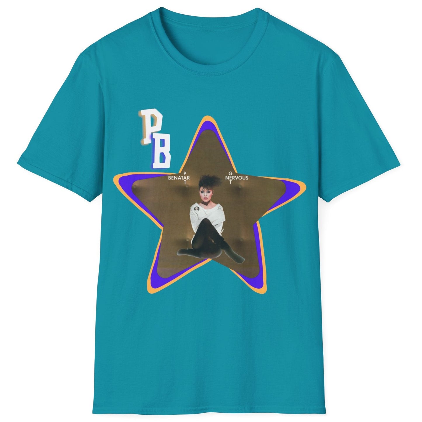 Pat Benatar "Get Nervous" Homage T-Shirt – Retro Rock Tee with Gold Star Design
