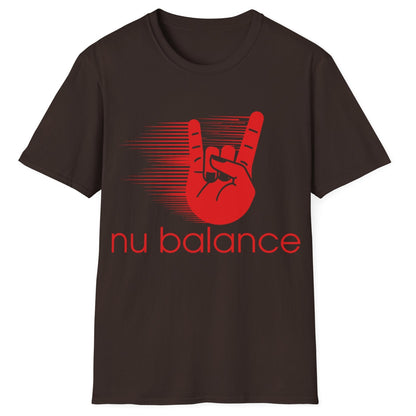 “Nu Balance” Parody T-Shirt – Rock ‘n Roll Horns Spoof Tee | Funny Music & Sneaker Culture Mashup