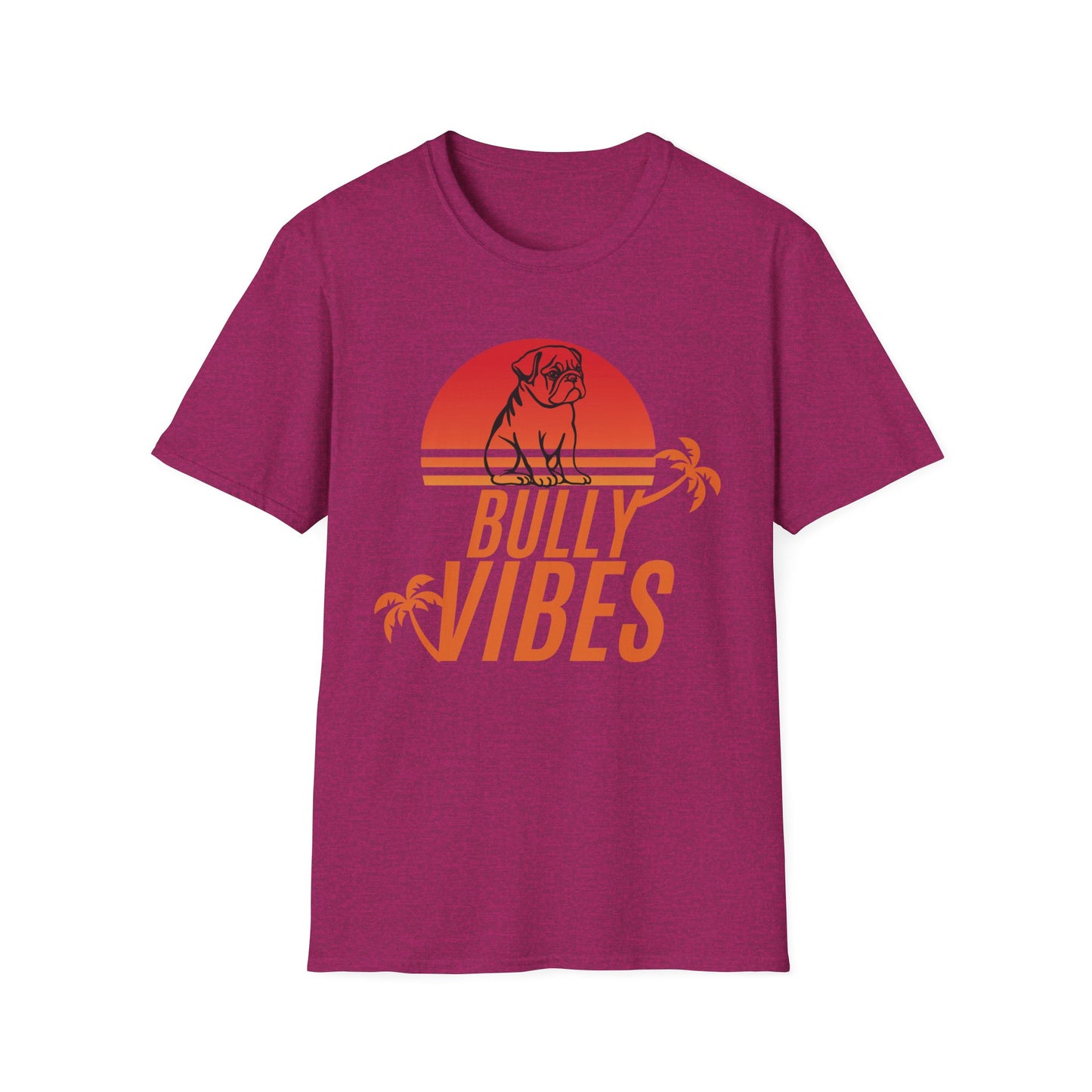 English Bulldog Vibes Retro Sunset Unisex Softstyle T-Shirt, Beach Summer Vibes Tee, Dog Lover Gift, Vintage Graphic Shirt, Animal Print Top