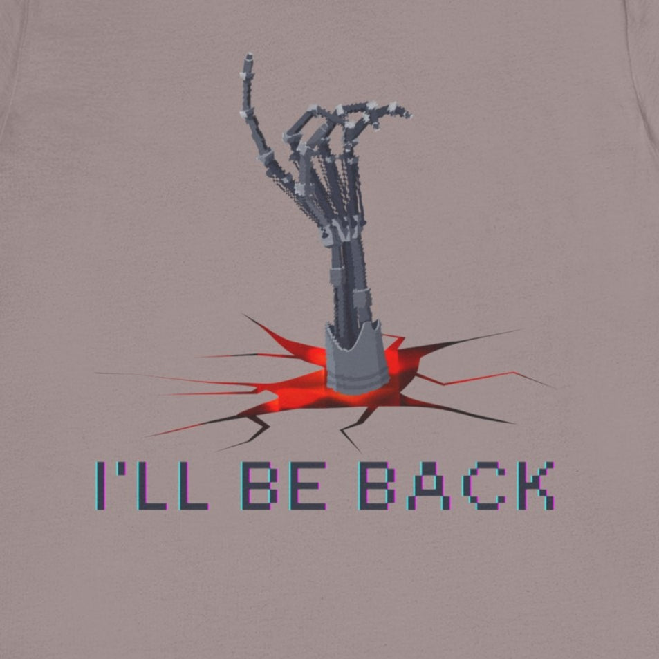 "I'll Be Back" Design for Fans of Sci-Fi Action Films -  Terminator Movie T-Shirt, Metal  Exo-Skeleton Hand