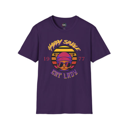 Retro "1977 Happy Single Cat Lady" Tee | Chill Vibe Graphic Shirt | Casual Vintage T-Shirt | For Cat Moms