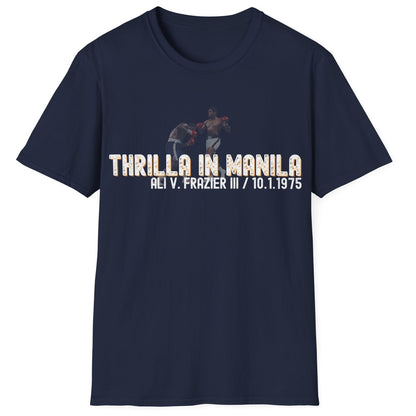 Ali vs Frazier Thrilla in Manila Homage Boxing T-Shirt - Distressed Fight Design
