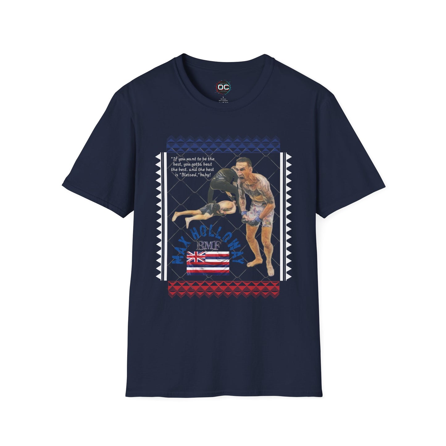 Max Holloway GOAT KO Tribute T-Shirt – “Blessed” Quote & Hawaiian Flag Design | MMA Fan Tee