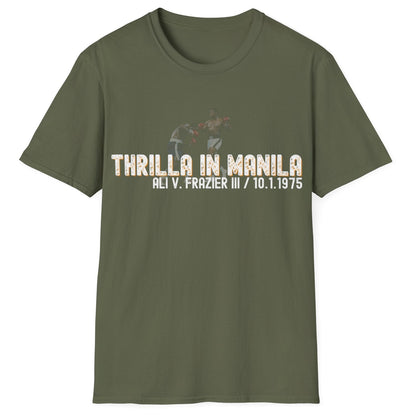 Ali vs Frazier Thrilla in Manila Homage Boxing T-Shirt - Distressed Fight Design