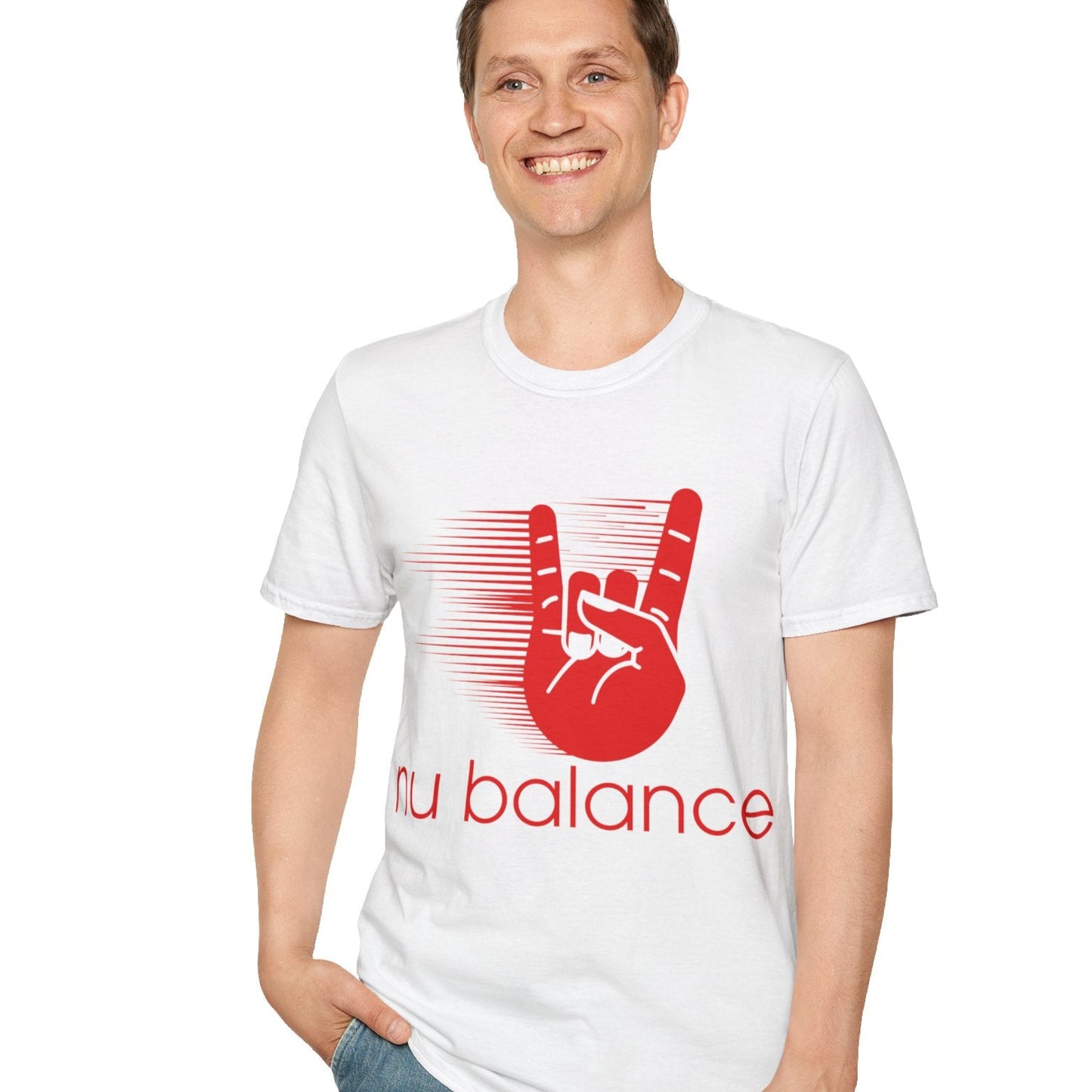 “Nu Balance” Parody T-Shirt – Rock ‘n Roll Horns Spoof Tee | Funny Music & Sneaker Culture Mashup