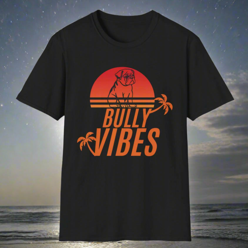 English Bulldog Vibes Retro Sunset Unisex Softstyle T-Shirt, Beach Summer Vibes Tee, Dog Lover Gift, Vintage Graphic Shirt, Animal Print Top