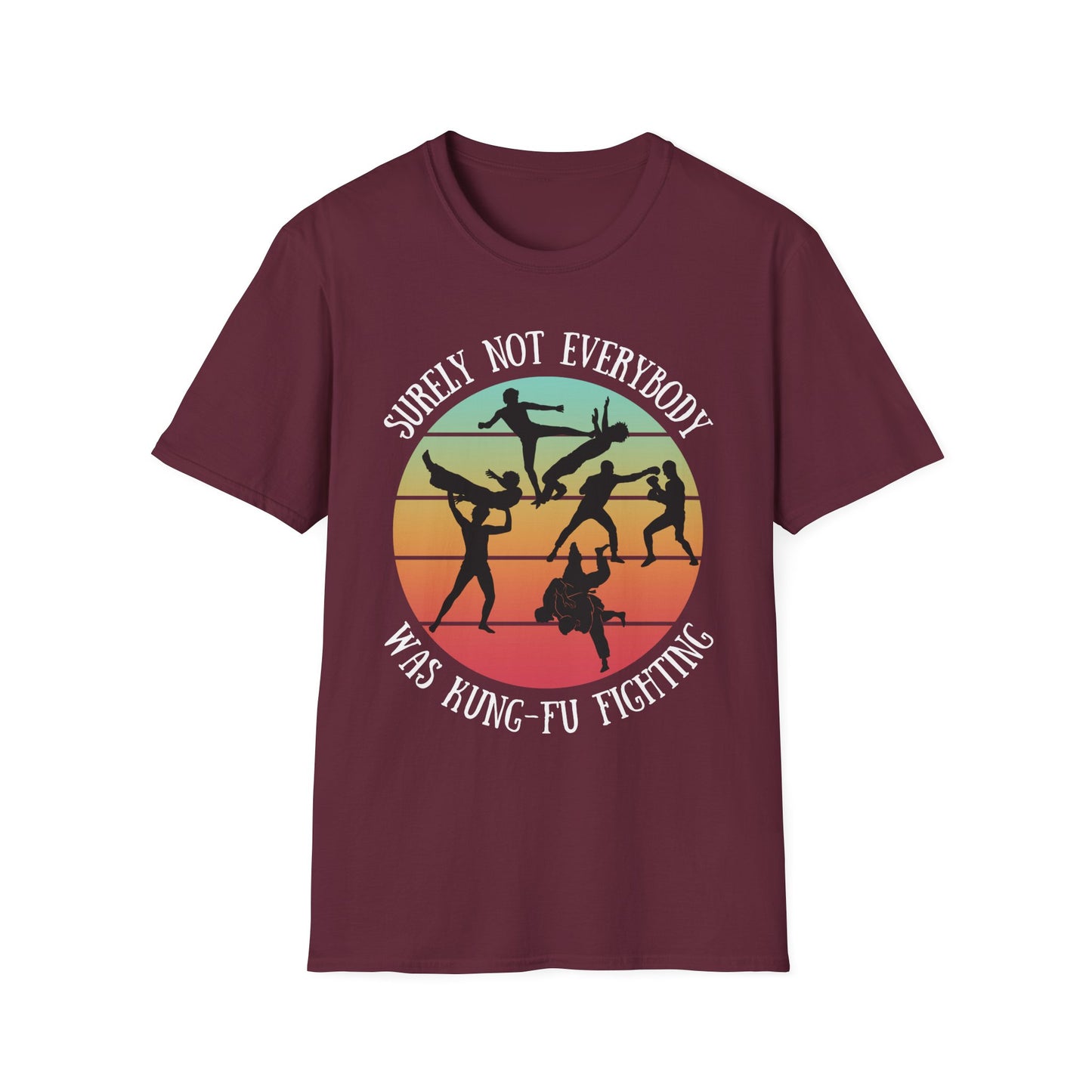 Funny Retro Sunset Tee - "Surely Not Everybody Was Kung-Fu Fighting" T-Shirt