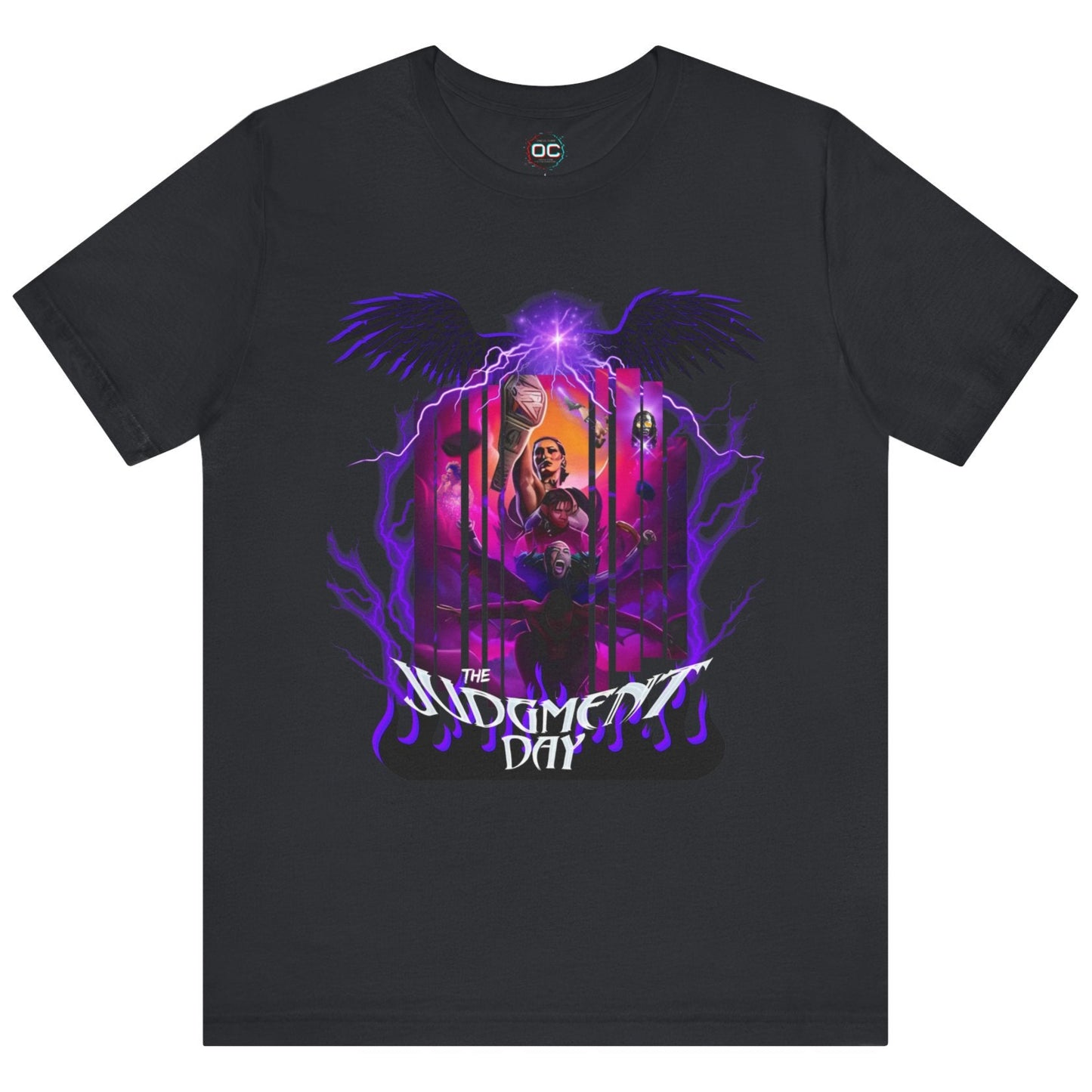 Judgment Day Fantasy Collage Tee – Wrestling Faction in Mythic Form | Rhea Ripley, Finn Bálor, Dominik Mysterio & More