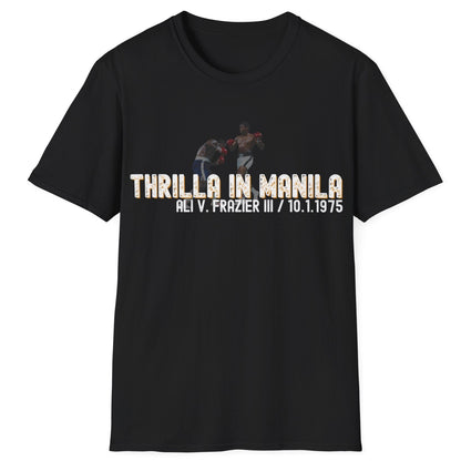 Ali vs Frazier Thrilla in Manila Homage Boxing T-Shirt - Distressed Fight Design