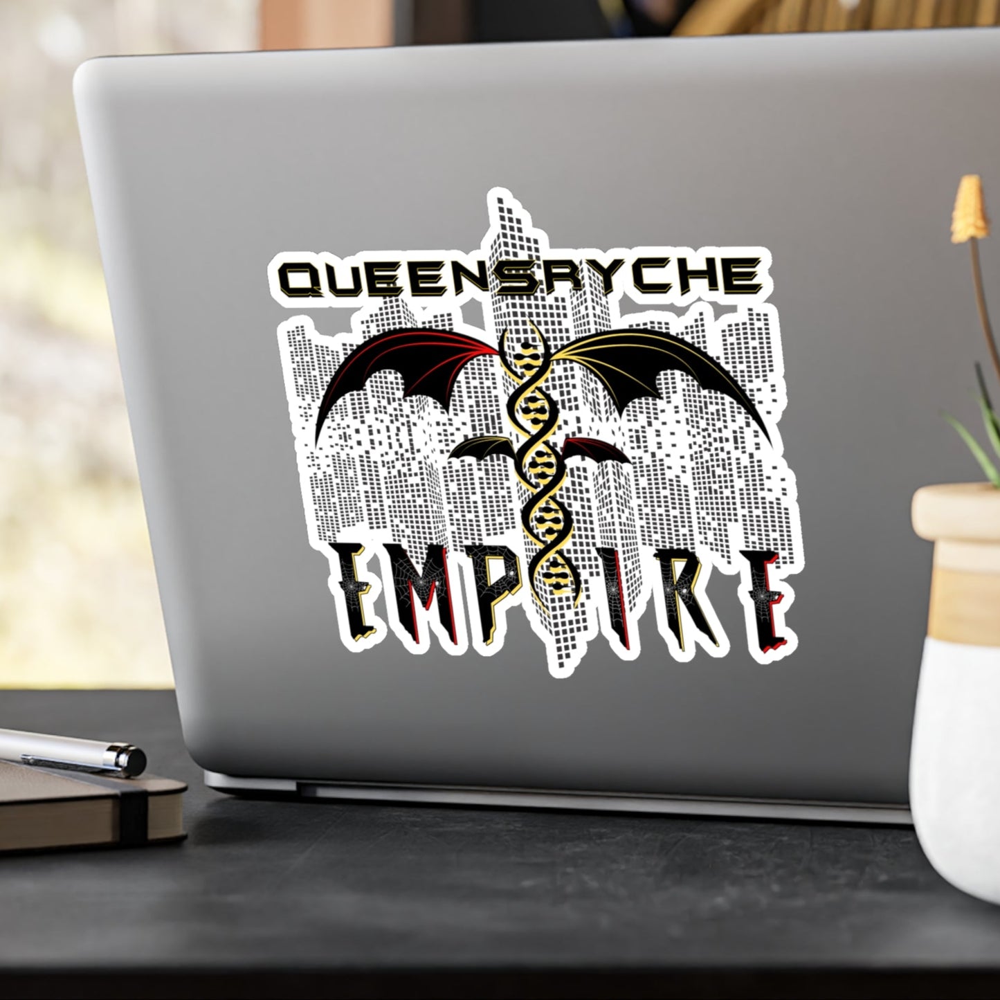 Queensrÿche Empire Sticker Decal - 80s Power Metal Band Logo with DNA & Bat Wings - Bold Design - Band Merch for Fans