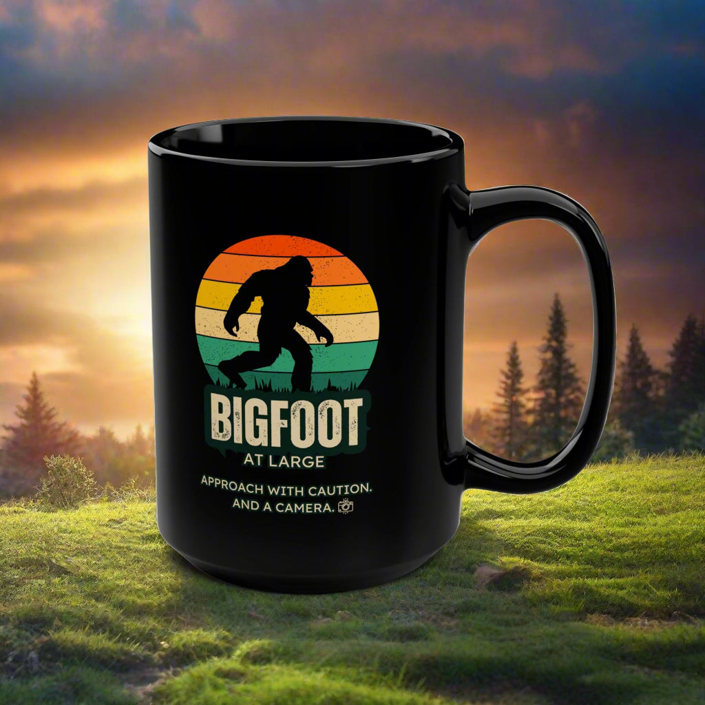 There's a Bigfoot At Large, Bring a Camera Mug - In Black