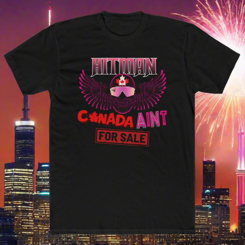 Bret 'Hitman' Hart Defending Canada - Canada Aint For Sale, Anti-Trump, Unisex Cotton Crew Tee, WWE Wrestling