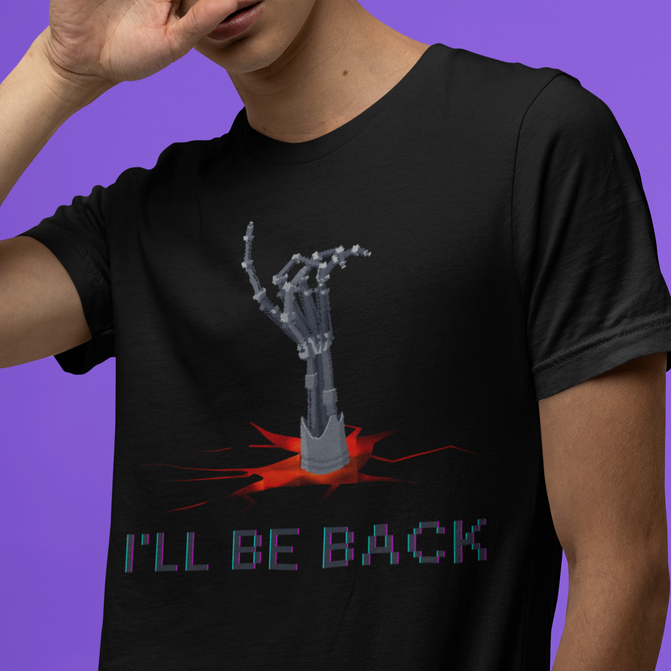 "I'll Be Back" Design for Fans of Sci-Fi Action Films -  Terminator Movie T-Shirt, Metal  Exo-Skeleton Hand