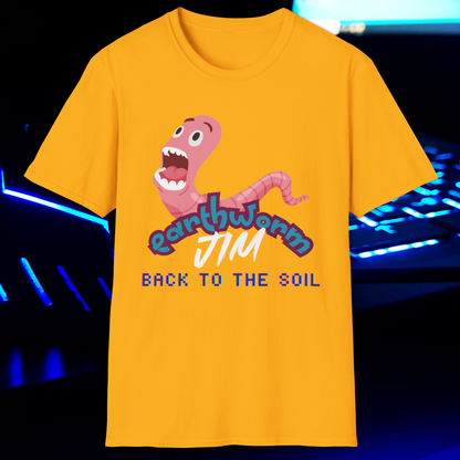 Jim The Earthworm T-Shirt - "Back to the Soil" Funny Video Game Design for Gamers & Fans