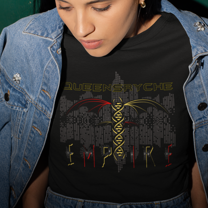 Queensrÿche Empire T-Shirt - 80s Power Metal Band Logo with DNA & Bat Wings - Band Merch for Fans
