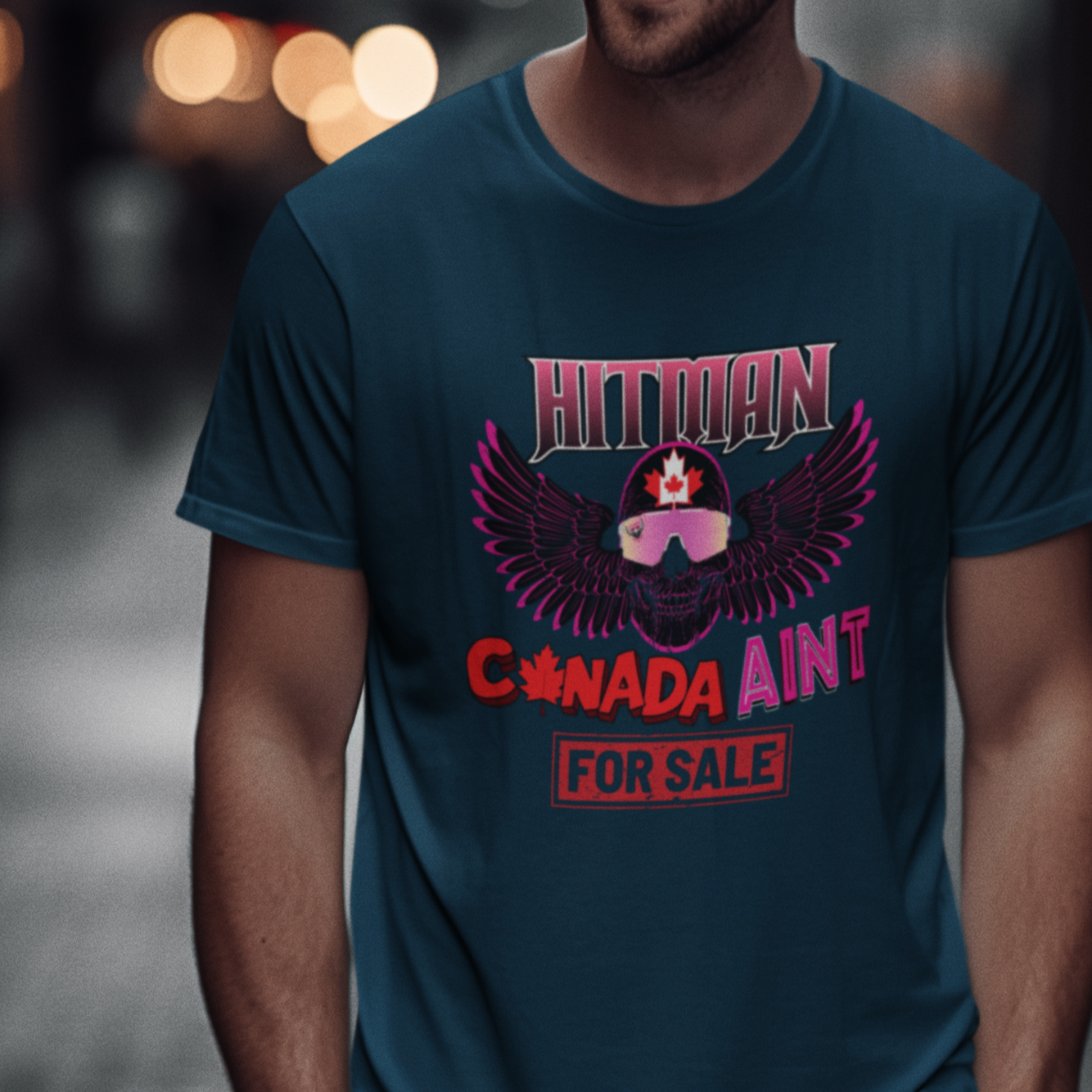 Bret 'Hitman' Hart Defending Canada - Canada Aint For Sale, Anti-Trump, Unisex Cotton Crew Tee, WWE Wrestling