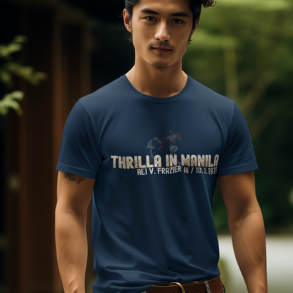 Ali vs Frazier Thrilla in Manila Homage Boxing T-Shirt - Distressed Fight Design