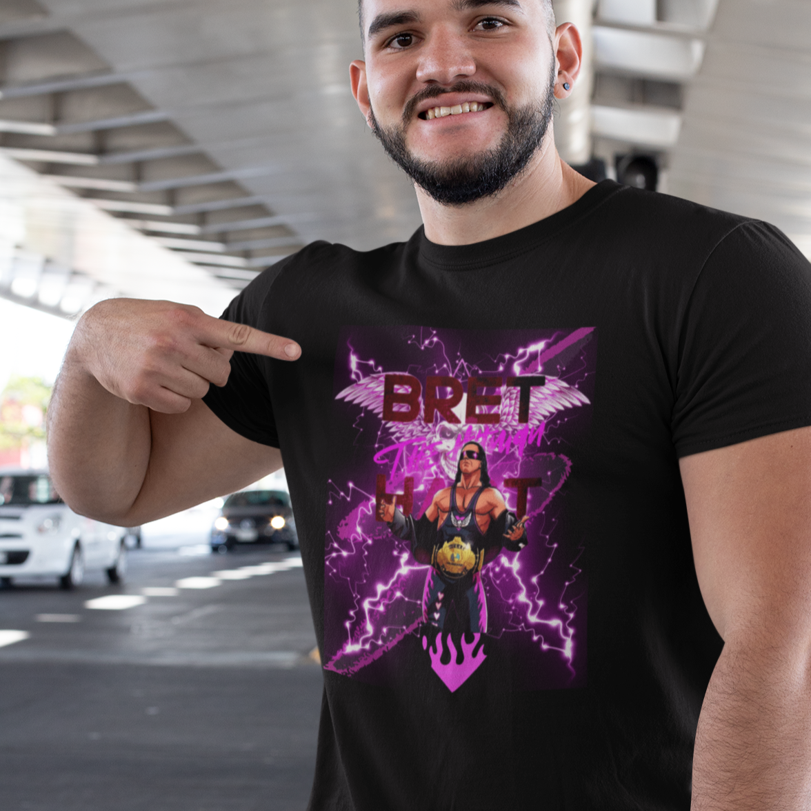 Bret "Hitman" Hart Wrestling T-Shirt - Pink & Black Cartoon Glory!