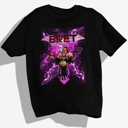 Bret "Hitman" Hart Wrestling T-Shirt - Pink & Black Cartoon Glory!