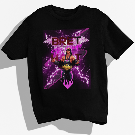 Bret "Hitman" Hart Wrestling T-Shirt - Pink & Black Cartoon Glory!