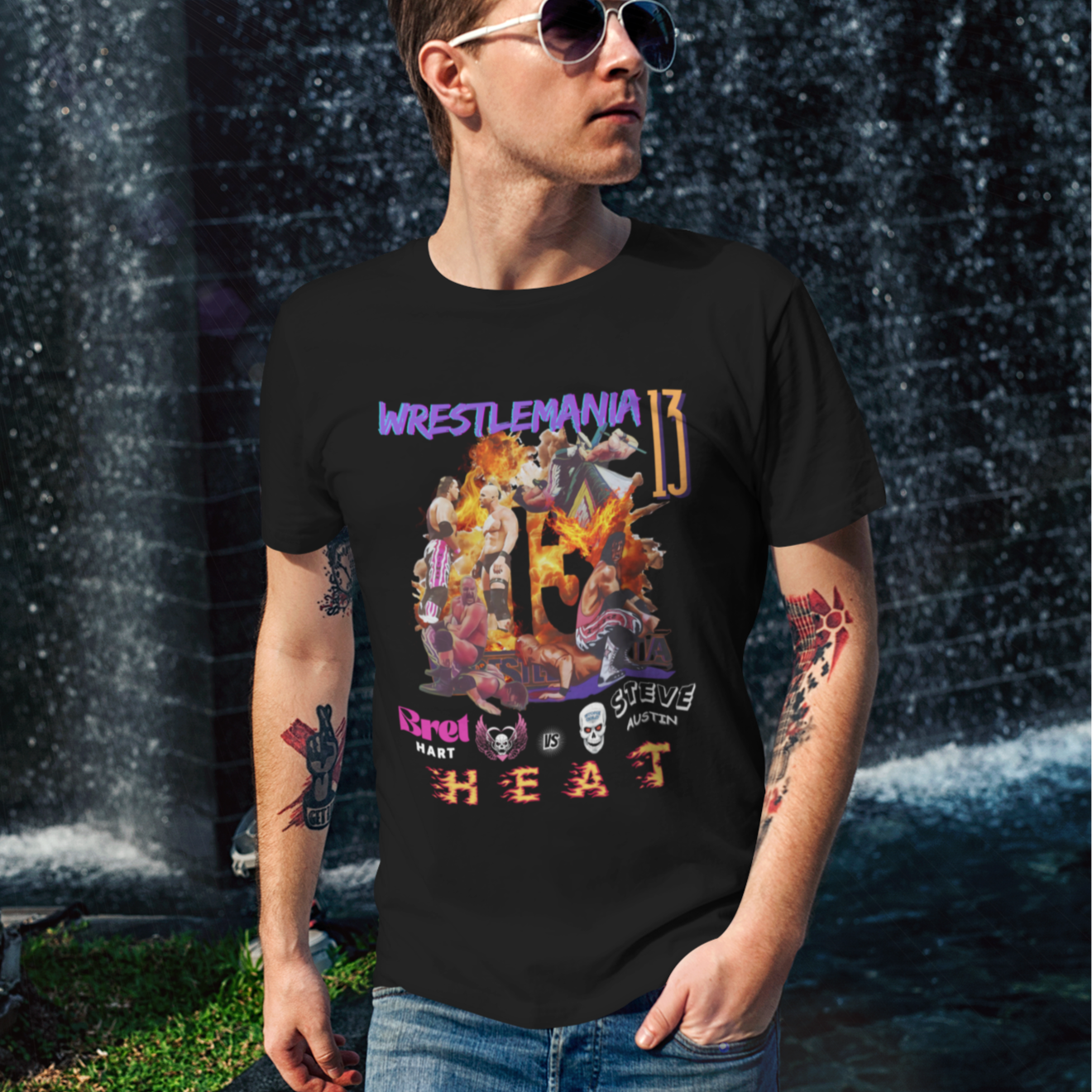WrestleMania 13 “HEAT” Collage Tee – The Hitman Bret Hart vs. Stone Cold Steve Austin Tribute