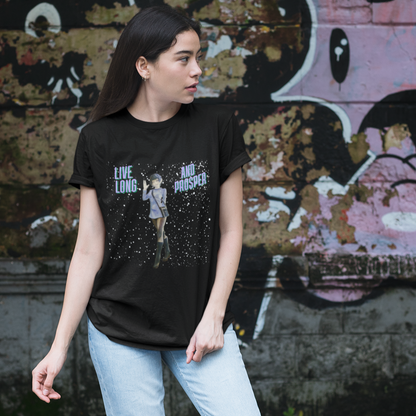 Vulcan Girl T-Shirt - 'Live Long & Prosper' Retro Sci-Fi Design | Trekkie Federation Uniform Tee