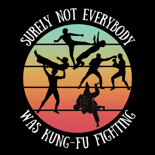 Funny Retro Sunset Tee - "Surely Not Everybody Was Kung-Fu Fighting" T-Shirt