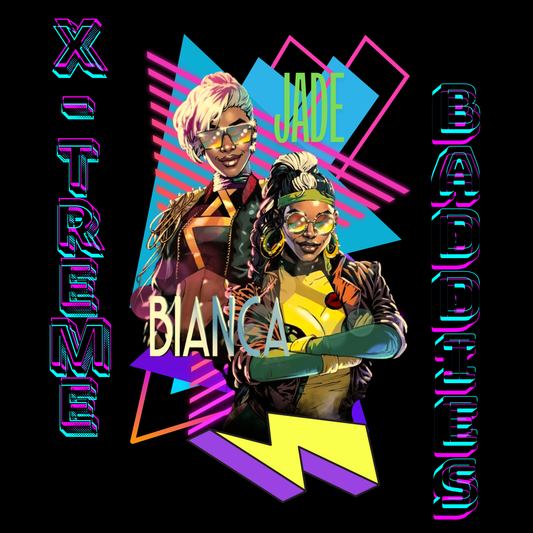 Jade Cargill & Bianca Belair Superhero Tee – 90s Xtreme Baddies Tag Team Tribute