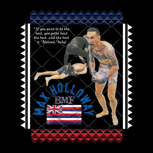 Max Holloway GOAT KO Tribute T-Shirt – “Blessed” Quote & Hawaiian Flag Design | MMA Fan Tee