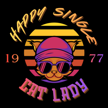 Retro "1977 Happy Single Cat Lady" Tee | Chill Vibe Graphic Shirt | Casual Vintage T-Shirt | For Cat Moms