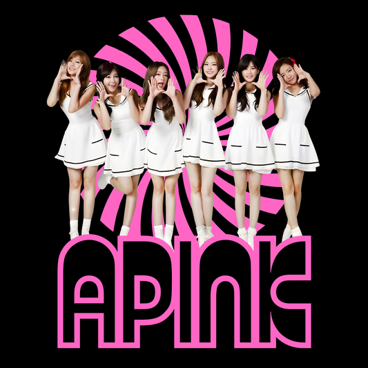 Apink Retro 60s Tee – K-Pop Vintage Bubble Letter Tribute Shirt
