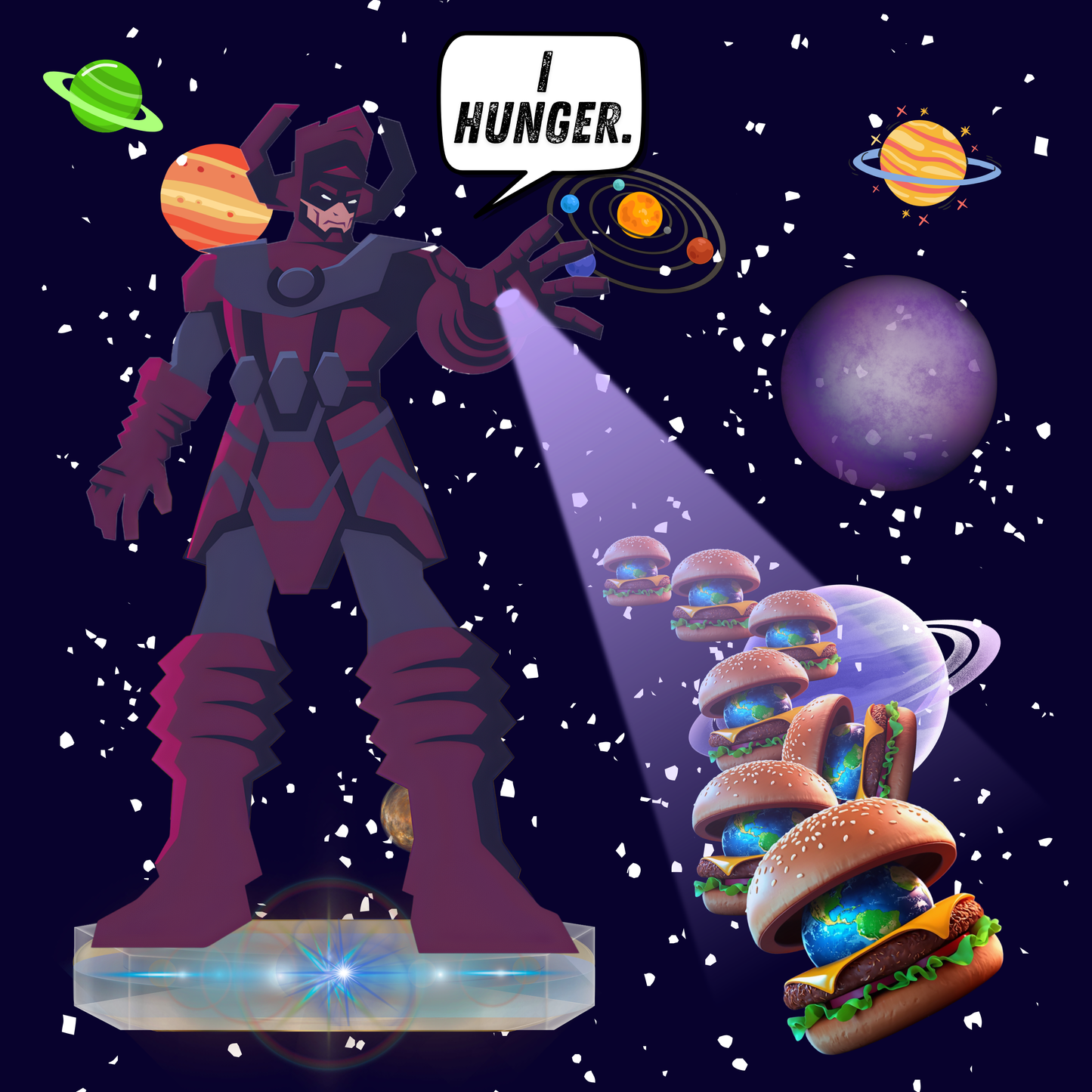 “I HUNGER” Cosmic Tee – Galactic Space Titan Parody T-Shirt