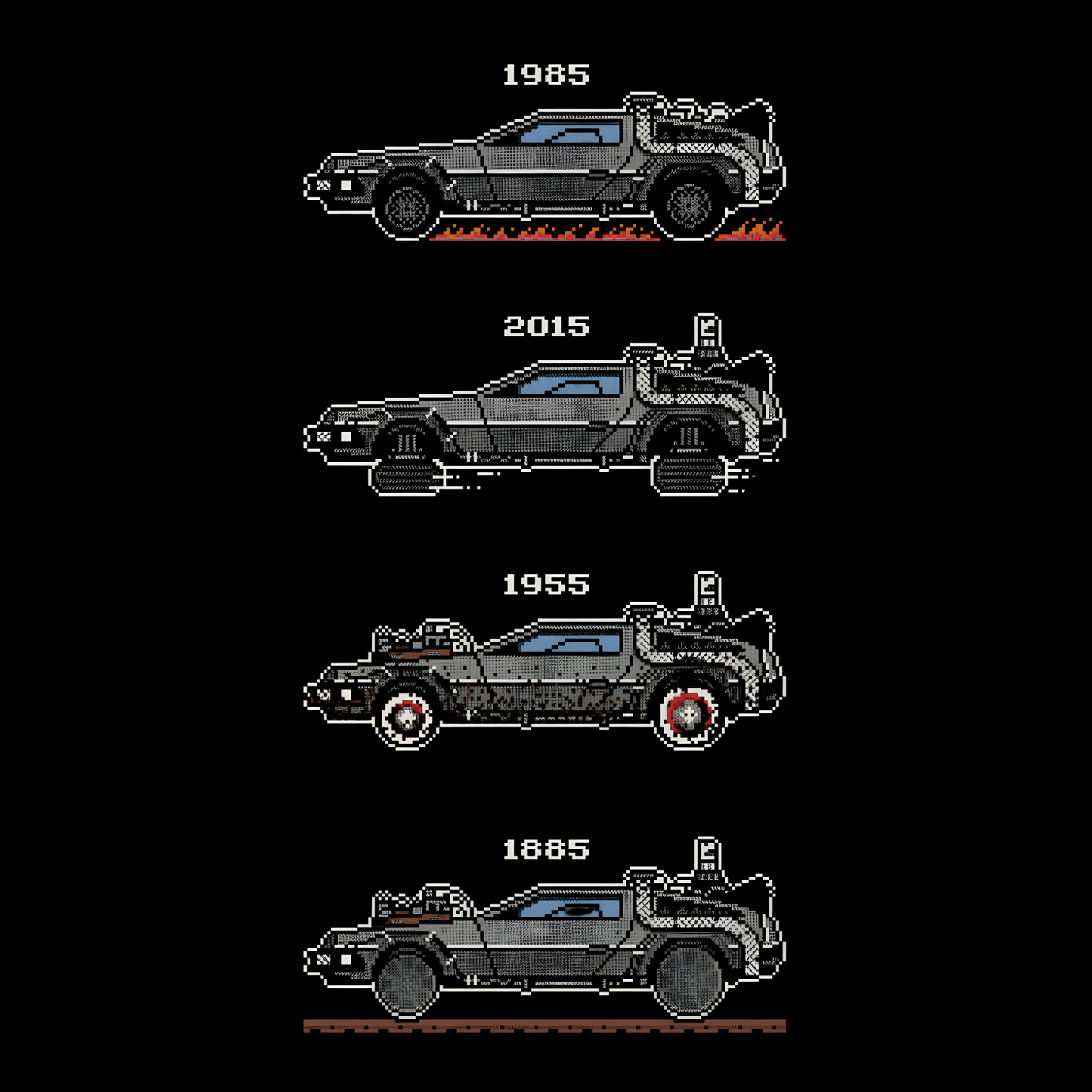 4 Tier Pixelated Time Machine Tee - 80s Retro Nostalgia T-Shirt
