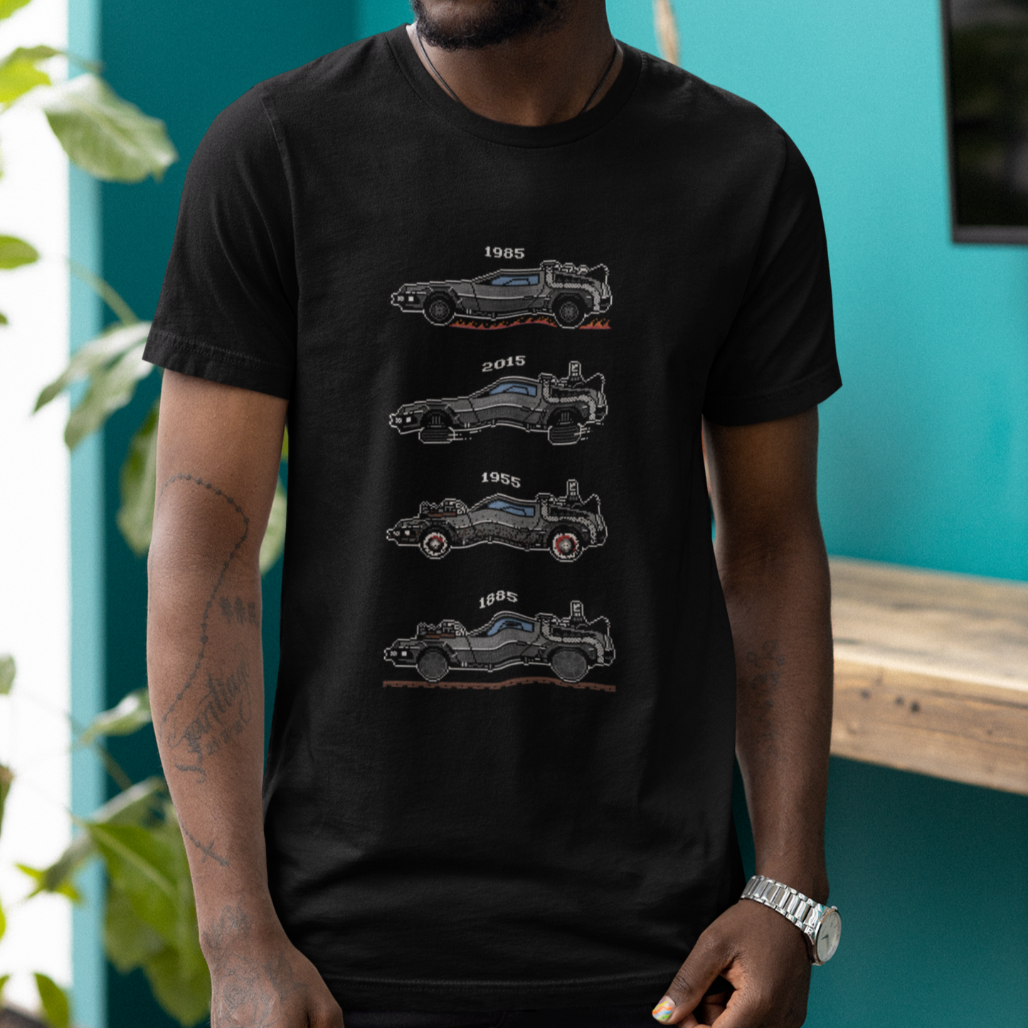 4 Tier Pixelated Time Machine Tee - 80s Retro Nostalgia T-Shirt