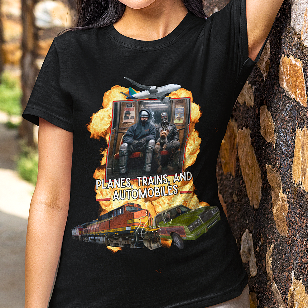 Planes, Trains, and Cyborgs Tee | Funny 80s Movie Mashup T-Shirt