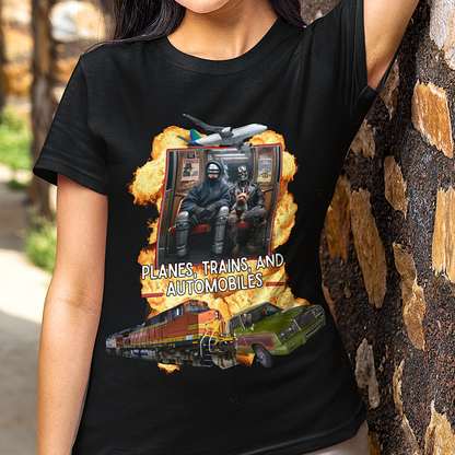 Planes, Trains, and Cyborgs Tee | Funny 80s Movie Mashup T-Shirt