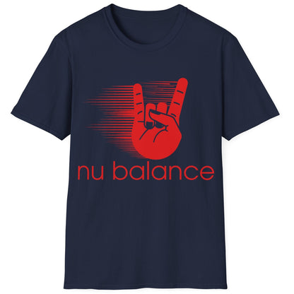 “Nu Balance” Parody T-Shirt – Rock ‘n Roll Horns Spoof Tee | Funny Music & Sneaker Culture Mashup
