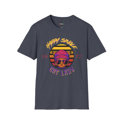 Retro "1977 Happy Single Cat Lady" Tee | Chill Vibe Graphic Shirt | Casual Vintage T-Shirt | For Cat Moms