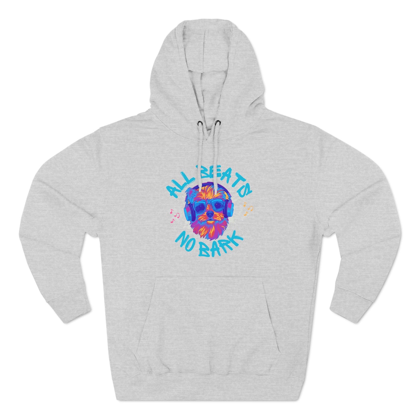 "All Beats No Bark" Terrier Vibes Dog Fleece Hoodie, Cute Cartoon Dog with Music Headphones, Fun Music Lover Apparel, Colorful Terrier Sweatshirt