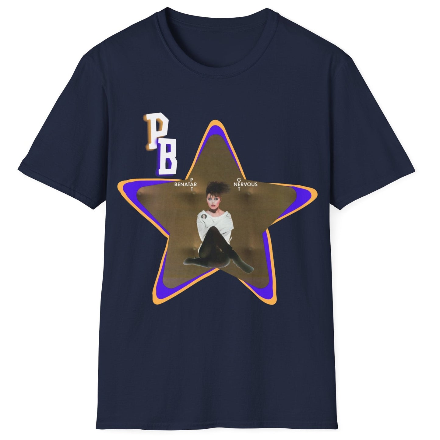 Pat Benatar "Get Nervous" Homage T-Shirt – Retro Rock Tee with Gold Star Design
