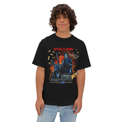 Boxy Oversized Action Movie Hero Tee – “Cyborg 2: Day of Judgement” Spoof Parody T-Shirt