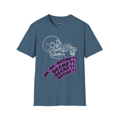 "DECAF? DECAF?? DECAFFFF???" Anti-Decaf Coffee T-Shirt – Because Weak Coffee is for the Dead