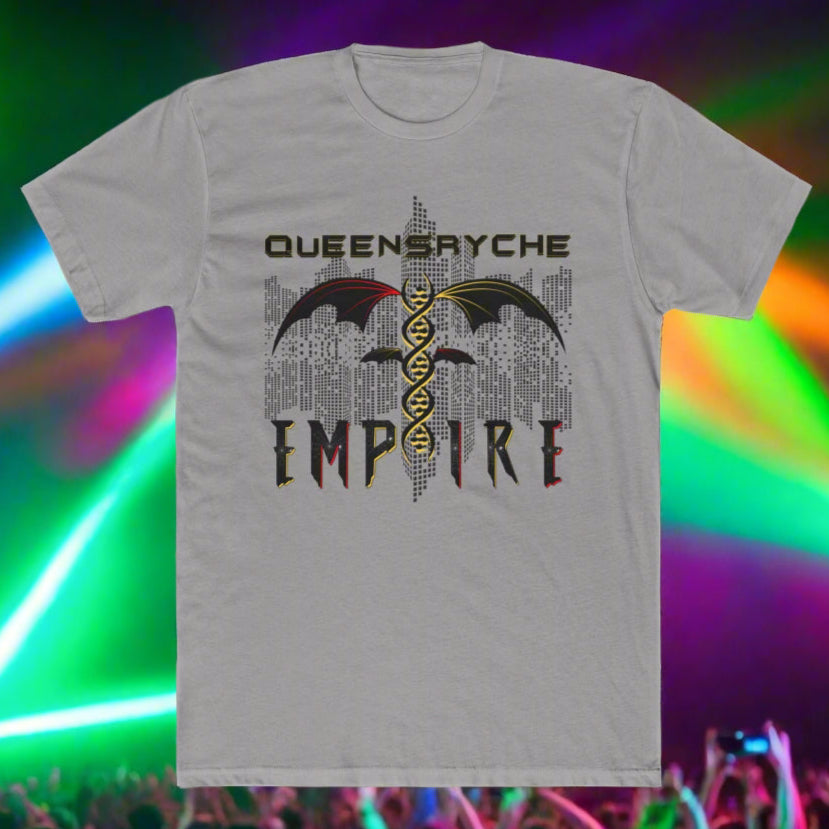 Queensrÿche Empire T-Shirt - 80s Power Metal Band Logo with DNA & Bat Wings - Bold Black & Yellow Design - Band Merch for Fans