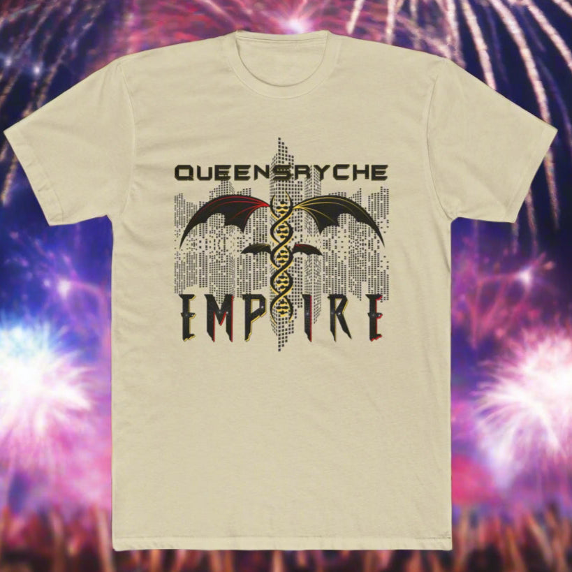 Queensrÿche Empire T-Shirt - 80s Power Metal Band Logo with DNA & Bat Wings - Bold Black & Yellow Design - Band Merch for Fans