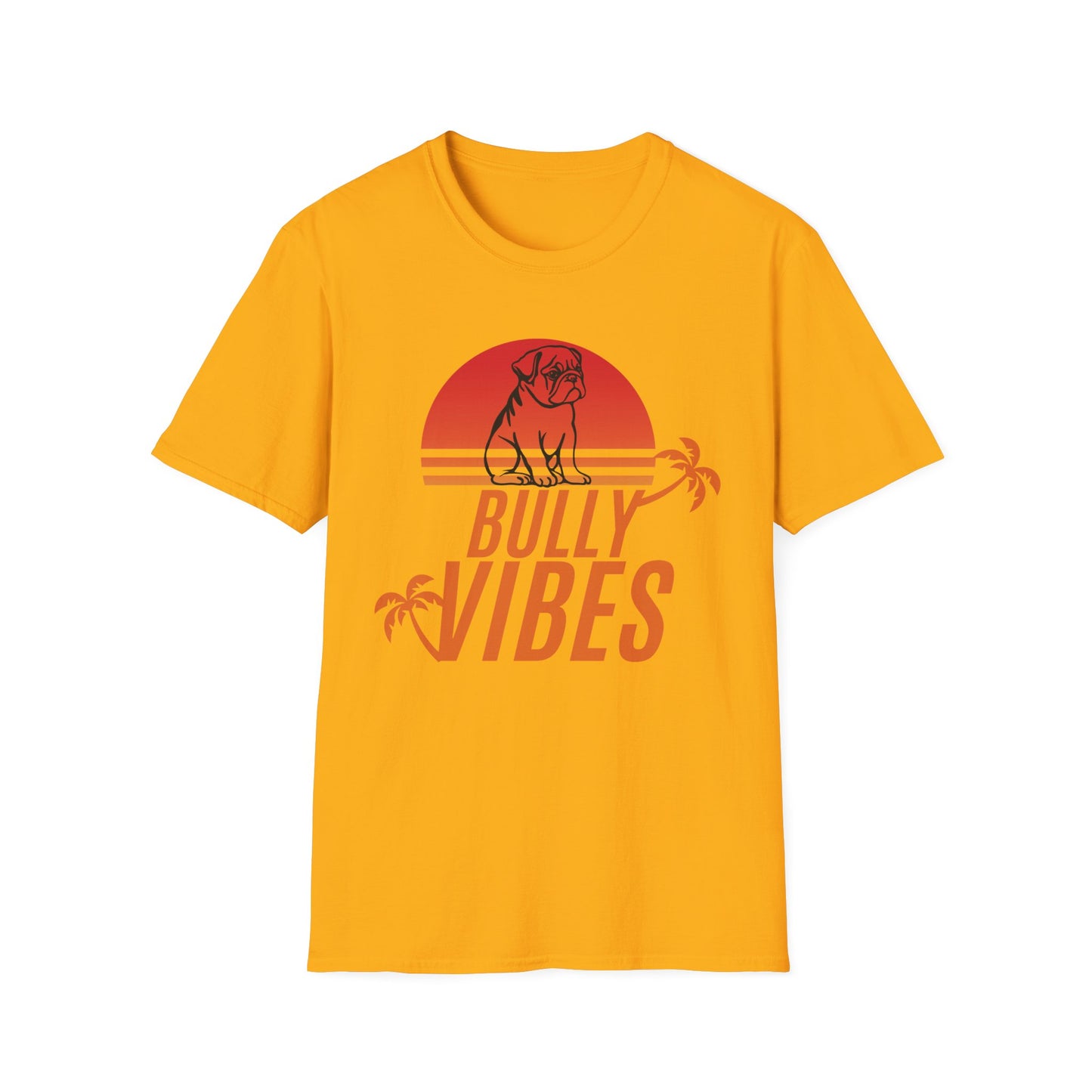 English Bulldog Vibes Retro Sunset Unisex Softstyle T-Shirt, Beach Summer Vibes Tee, Dog Lover Gift, Vintage Graphic Shirt, Animal Print Top