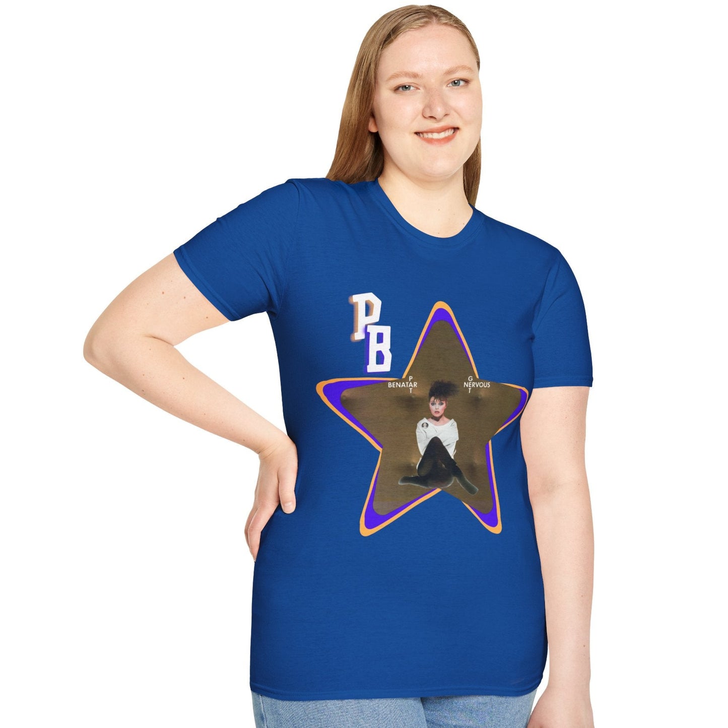 Pat Benatar "Get Nervous" Homage T-Shirt – Retro Rock Tee with Gold Star Design